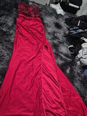 Sequin Bodice Red Evening Gown